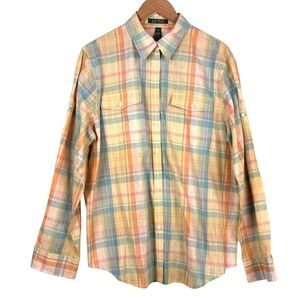 Lauren Ralph Lauren Women Linen Long Sleeve Button Up Shirt XL Breathable Preppy